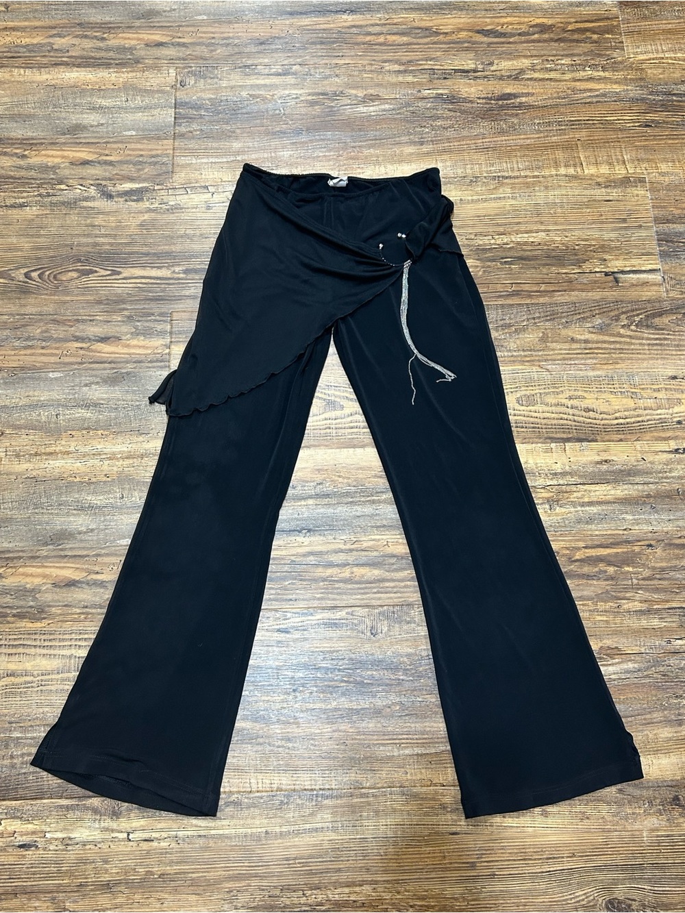 VTG Y2K Groovy Black Mesh Wrap Skirt Flare Pants Made in USA Large